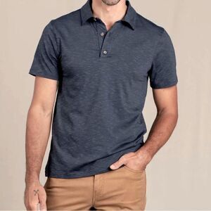 TOAD & CO Navy “Tempo” Organic Cotton Blend Short Sleeve Polo Size L